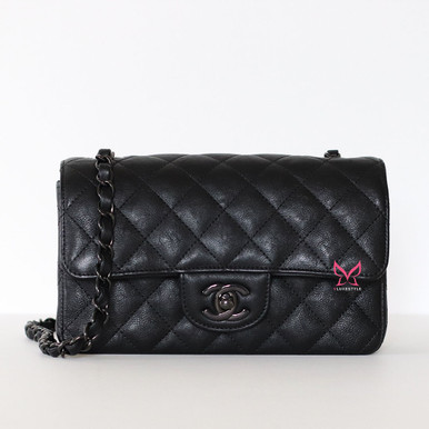 CHANNEL S 　MINI Classic Mini Rectangular Flap 17S So Black Quilted Crumpled