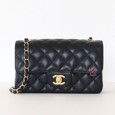 Classic Mini Rectangular Flap 17C Black Quilted Caviar Light Gold Hardware