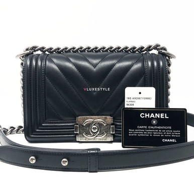 Chanel 15S Small Le Boy Black Chevron Calfskin with