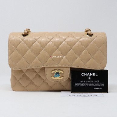 Chanel Beige Quilted Caviar Small Classic lined Flap Flesh Leather  ref.632451 - Joli Closet