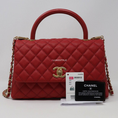 Chanel Coco Handle Small 19A Red Quilted Caviar with brushed gold hardware