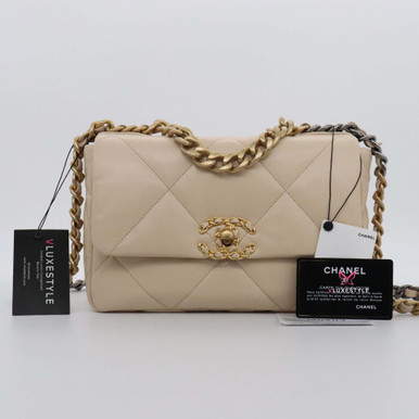 Chanel Small 19 Flap 20A Beige Goatskin with mixed hardware