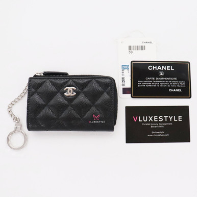 美品☆ VINTAGE CHANEL シャネル Key holder Auth Chanel Classic Flap Black Lambskin 4 Ring Key Holder w