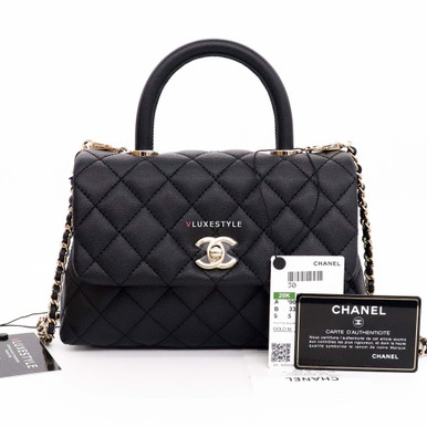 20% Non-refundable deposit to reserve: Chanel Mini Coco Handle 20K Black  Quilted Caviar with light gold hardware
