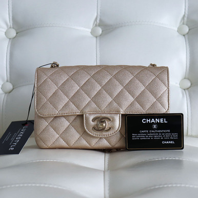 Chanel Mini Rectangular 21P Metallic Gold Grained Lambskin with