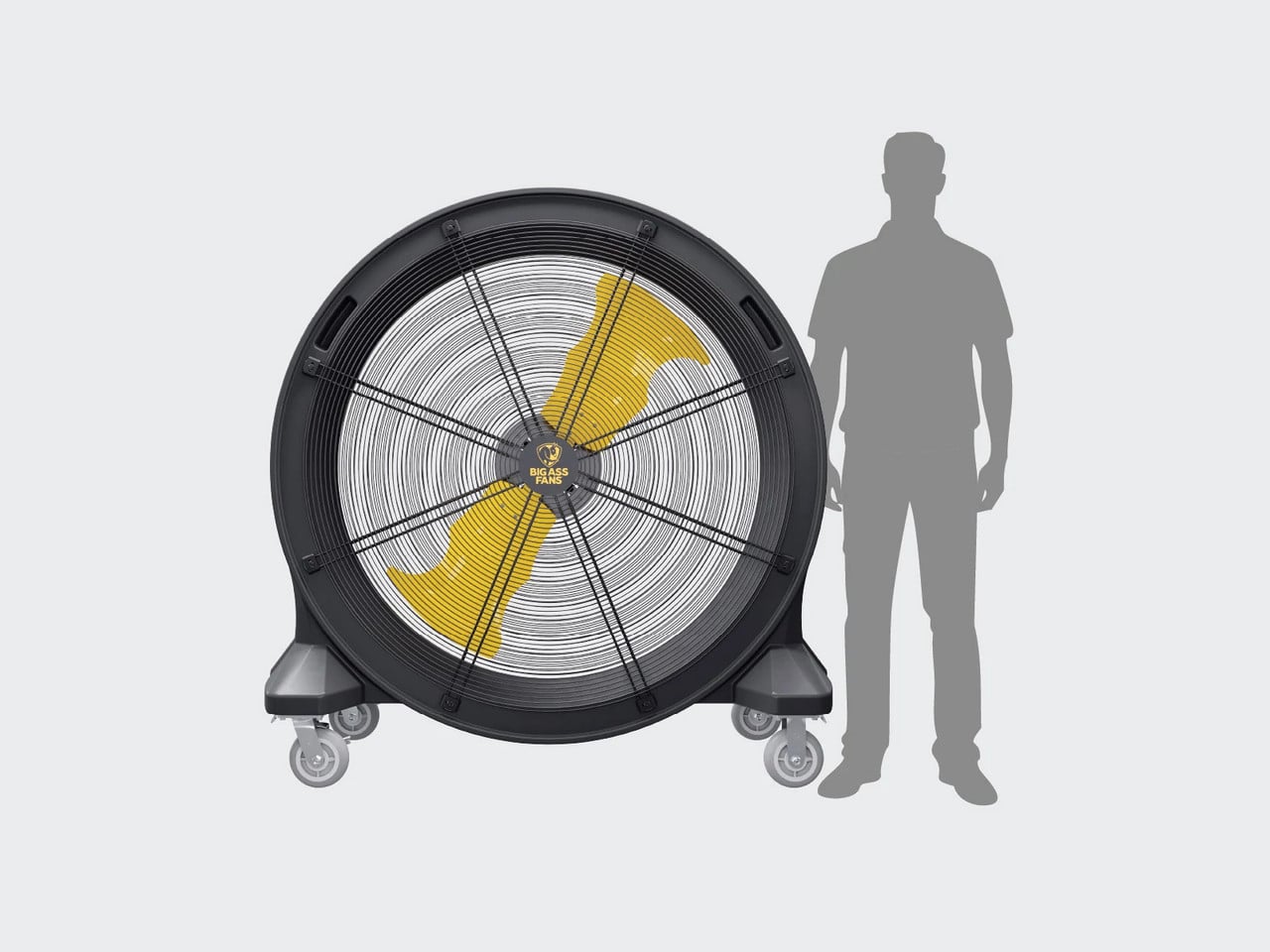 Bandit Floor Fan next to the average male height for size reference.