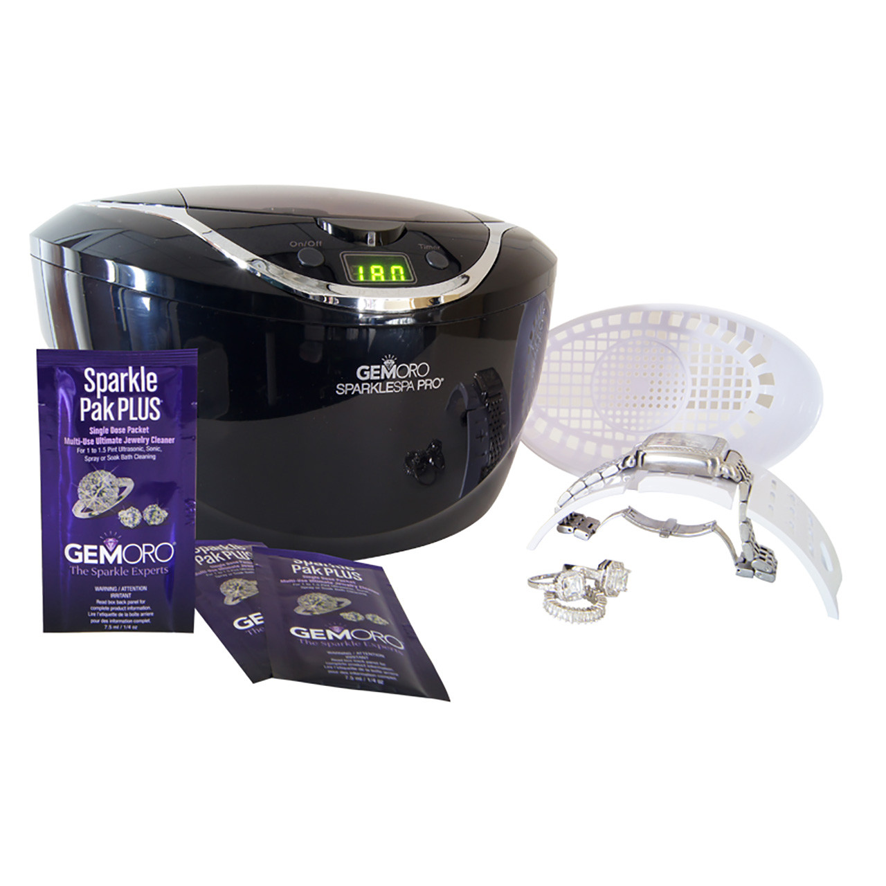 Black GemOro SparkleSpa Pro® Personal Ultrasonic Jewelry Cleaner