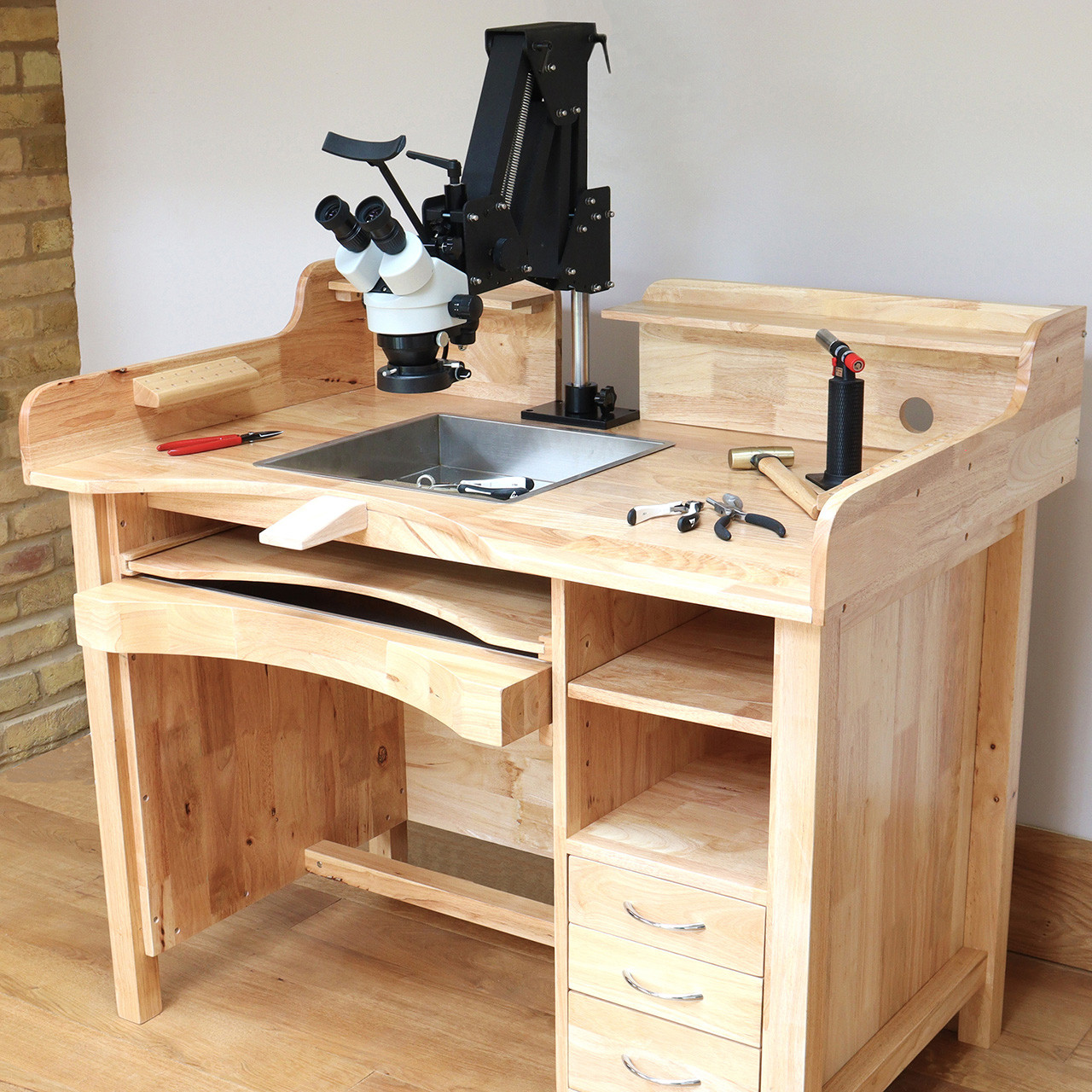 Hardwood Jeweler’s Workbench With Three Drawers