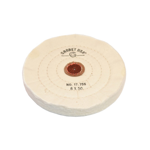 Grobet USA® White Muslin Buff - 6"x50 Ply, Stitched