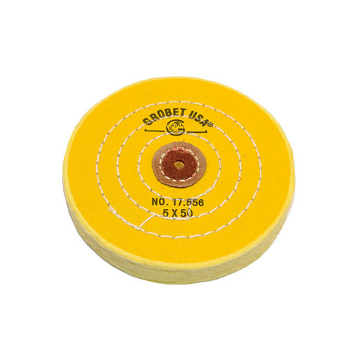 Grobet USA® Yellow Muslin Buff - 5"x50 Ply, Stitched