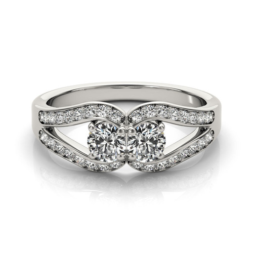 Two Stone Split Shank Design Diamond Ring in 14k White Gold (3/4 cttw)