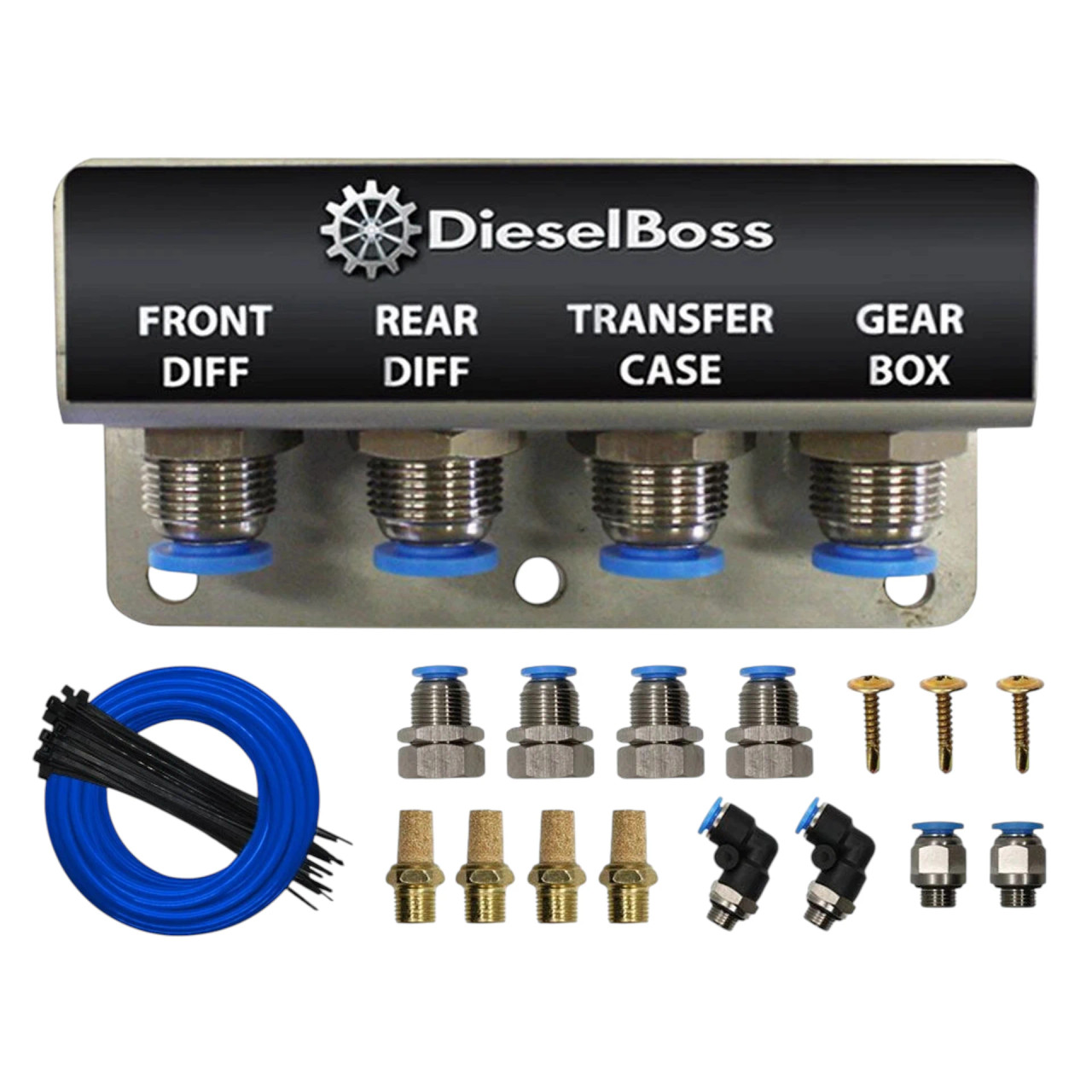 4-Port universal Diff Breather Kit with blue hose - Diesel Boss