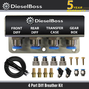 4-Port universal Diff Breather Kit with black hose