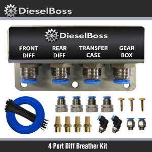 4-Port universal Diff Breather Kit with blue hose