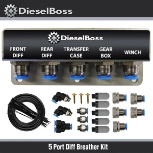 5-Port universal Diff Breather Kit with black hose