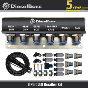 6-Port universal Diff Breather Kit with black hose