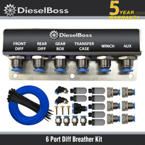 6-Port universal Diff Breather Kit with blue hose