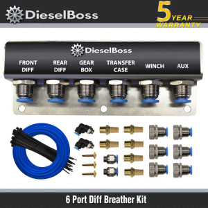 6-Port universal Diff Breather Kit with blue hose 6-Port universal Diff Breather Kit with blue hose