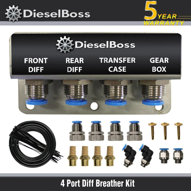 4-Port universal Diff Breather Kit with black hose