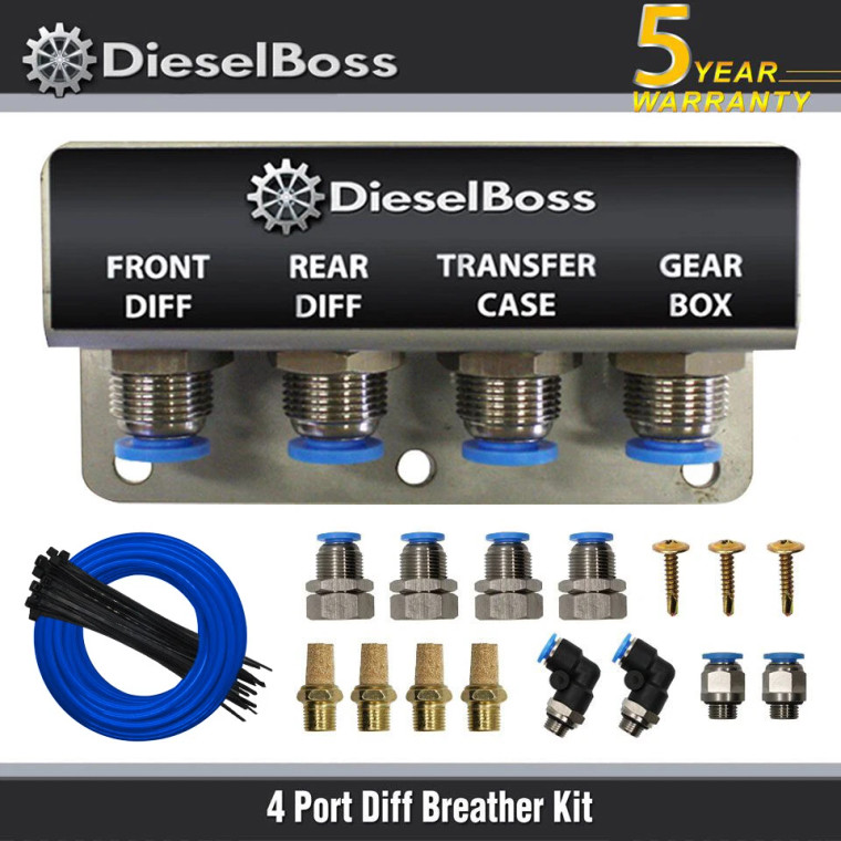 4-Port universal Diff Breather Kit with blue hose