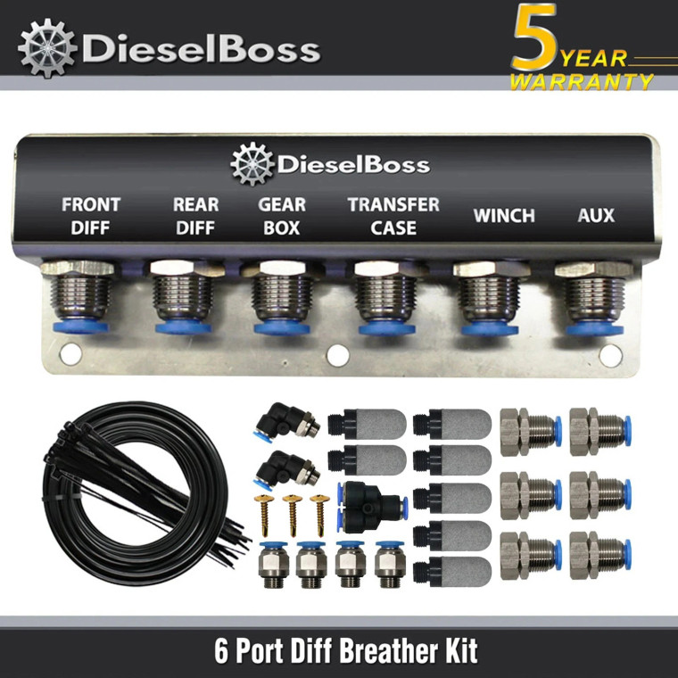 6-Port universal Diff Breather Kit with black hose