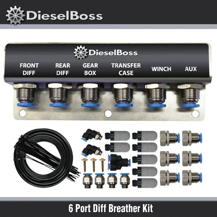 6-Port universal Diff Breather Kit with black hose