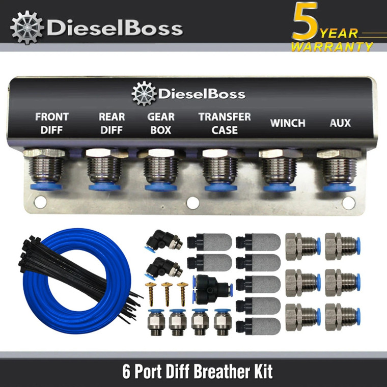 6-Port universal Diff Breather Kit with blue hose