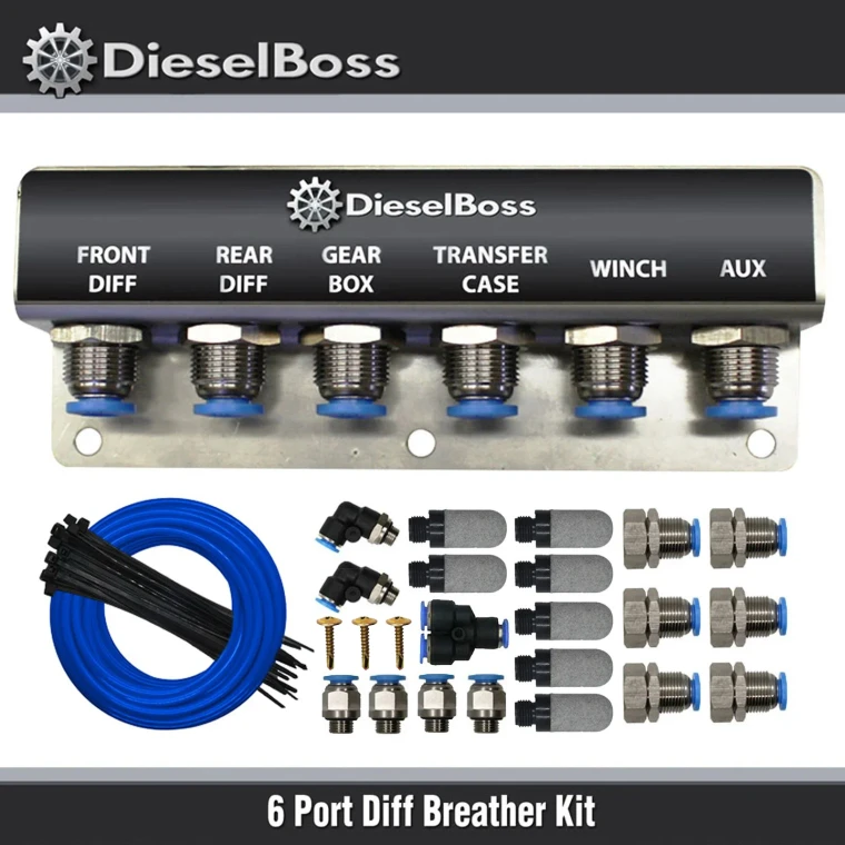 6-Port universal Diff Breather Kit with blue hose