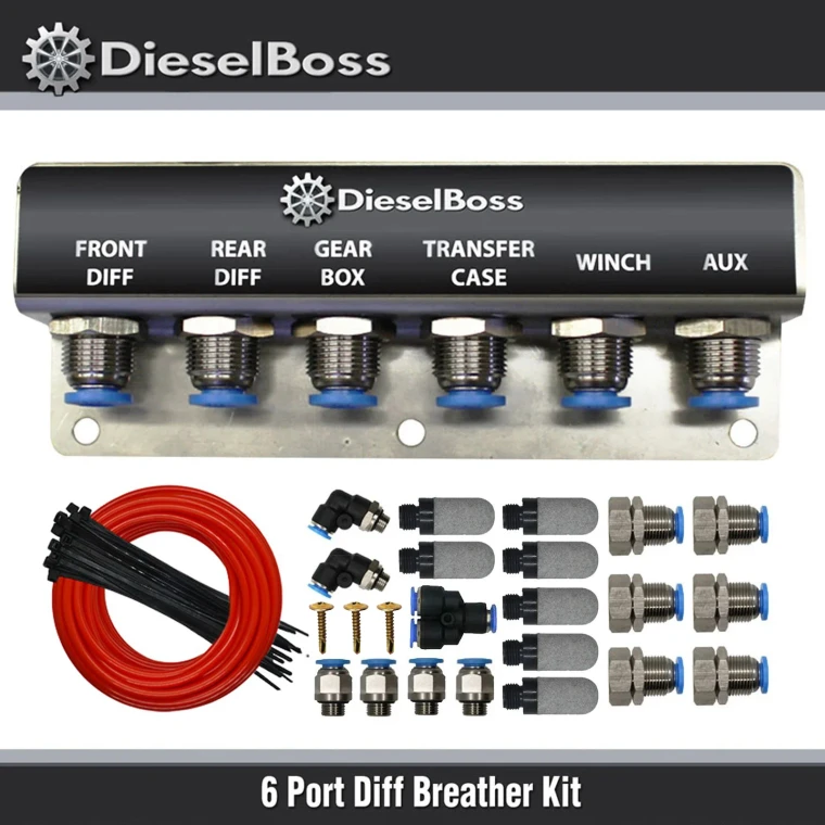 6-Port universal Diff Breather Kit with red hose