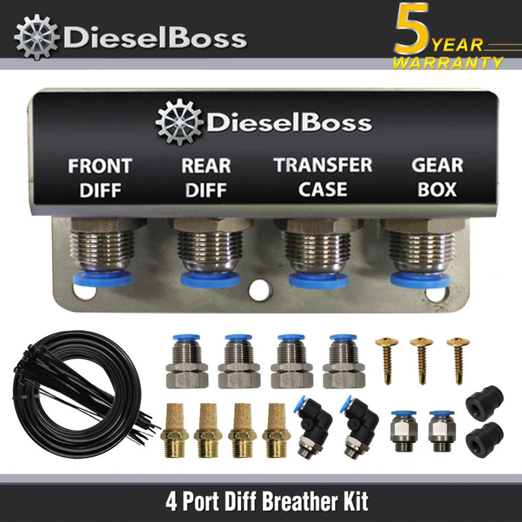 4-Port Diff Breather Kit with black hose for Mitsubishi Pajero Sport Triton