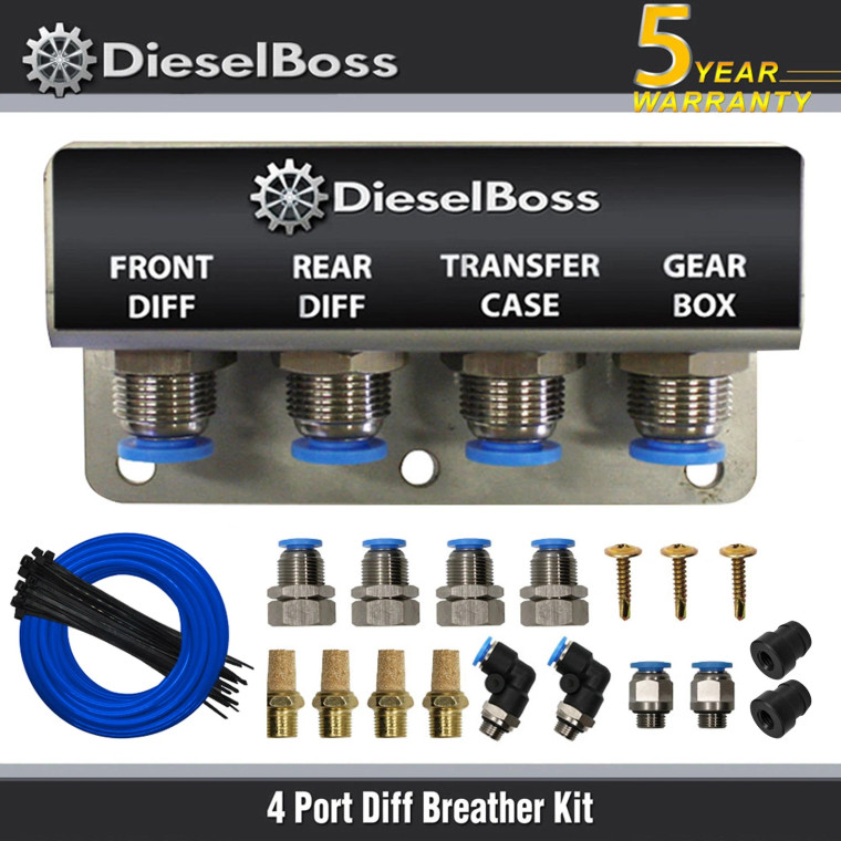 4-Port Diff Breather Kit with blue hose for Mitsubishi Pajero Sport Triton