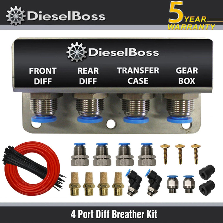 4-Port Diff Breather Kit with red hose for Mitsubishi Pajero Sport Triton