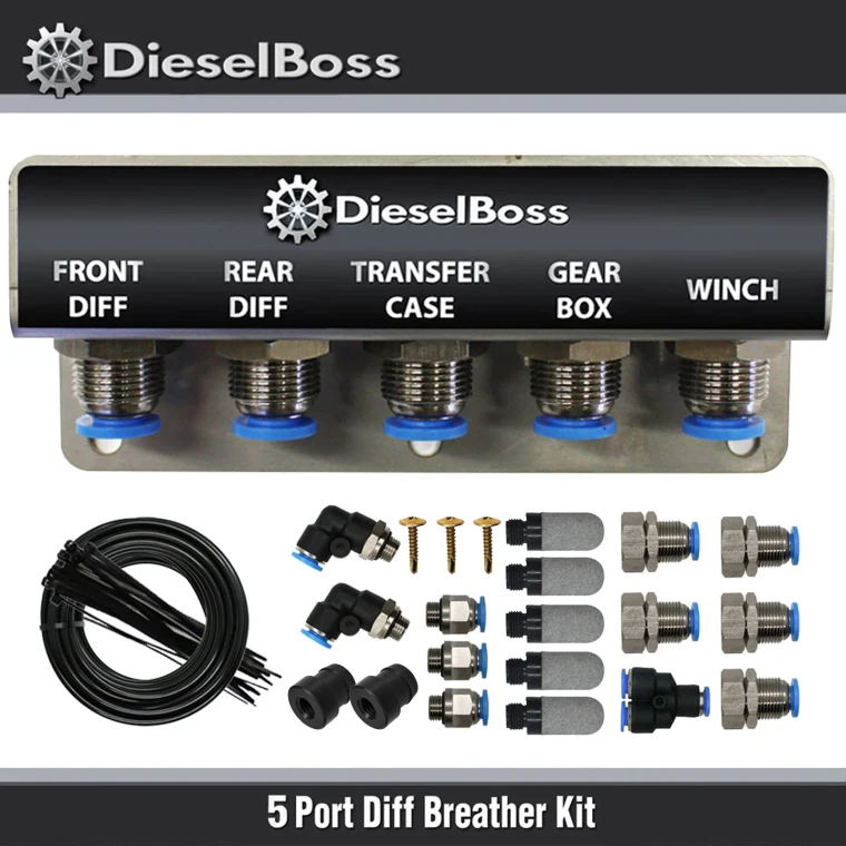 5-Port Diff Breather Kit with black hose for Mitsubishi Pajero Sport Triton