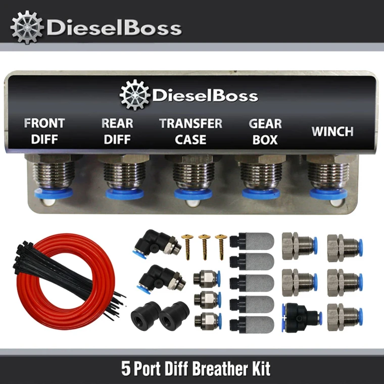 5-Port Diff Breather Kit with red hose for Mitsubishi Pajero Sport Triton