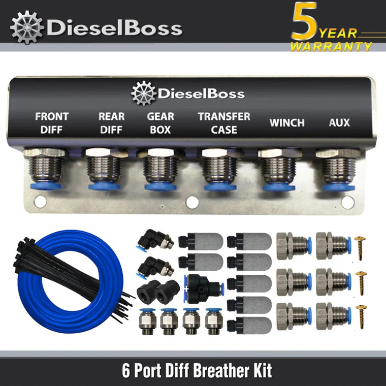6-Port Diff Breather Kit with blue hose for Mitsubishi Pajero Sport Triton