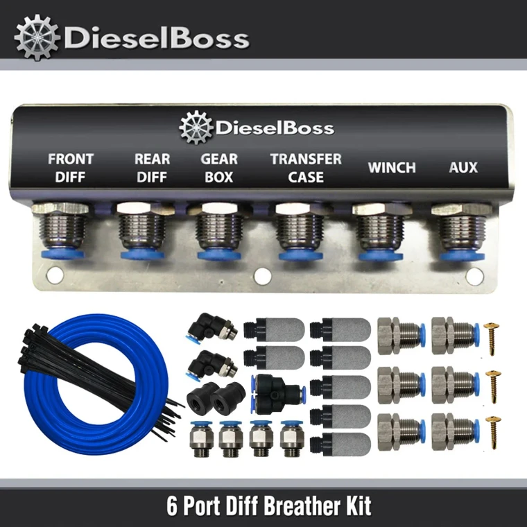 6-Port Diff Breather Kit with blue hose for Mitsubishi Pajero Sport Triton
