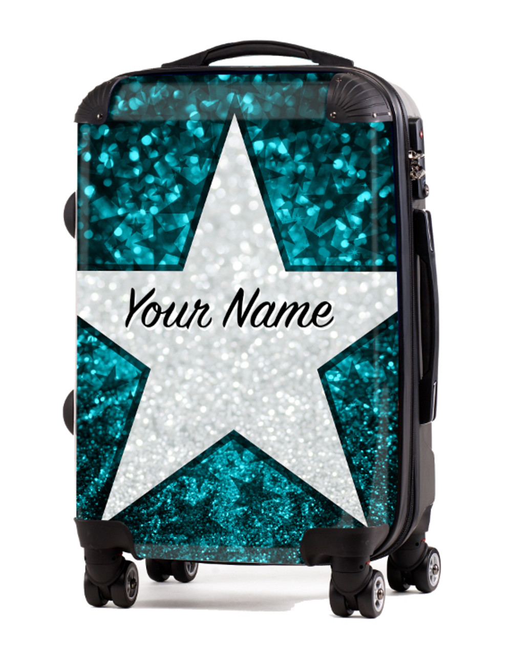 Teal Glitter Stars - 20" Carry-On Luggage Cheer Luggage