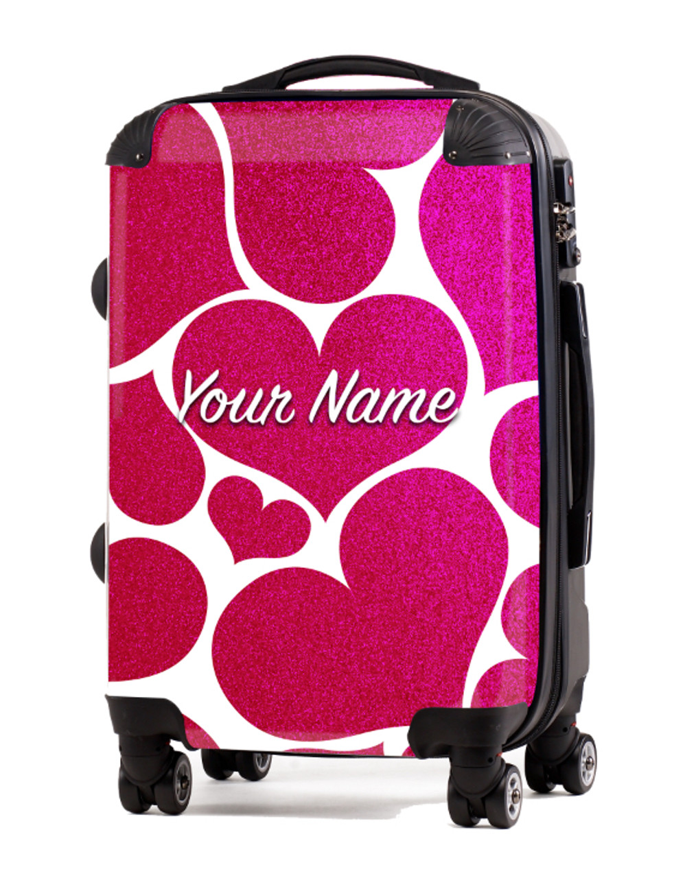 Cheer Luggage | Personalized Luggage - Pink-Glitter Hearts Design