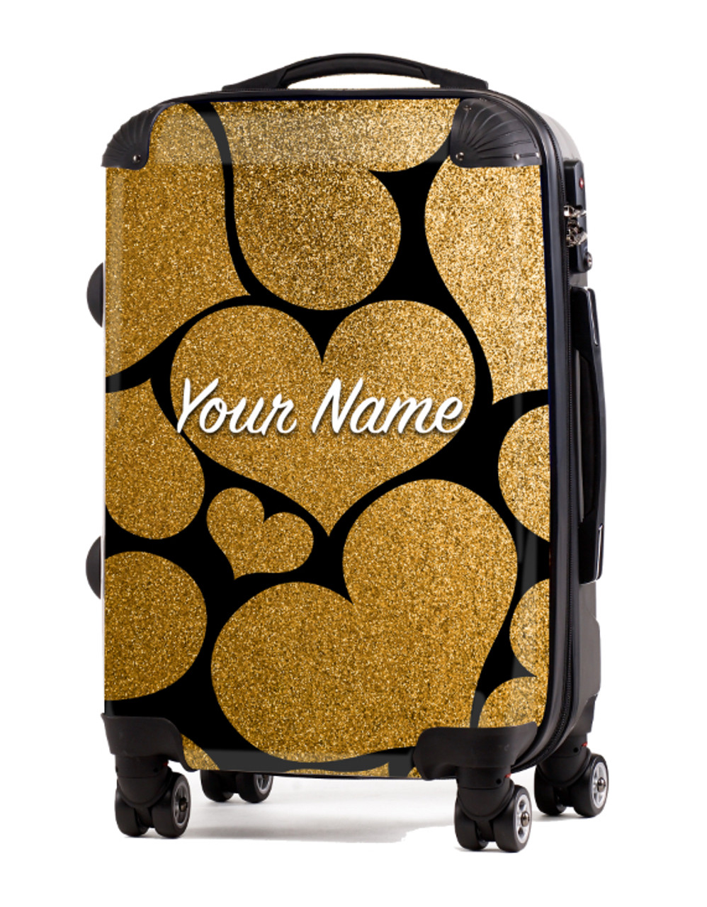 Cheer | Personalized 20" Luggage - Gold-Glitter Hearts Design