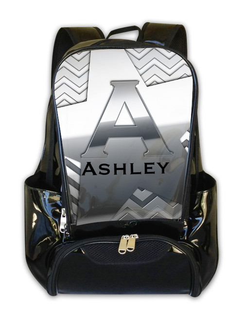 Silver on Silver Chevron Initial Personalized Backpack
