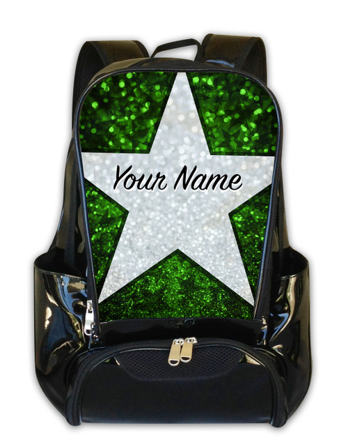 Green Glitter Stars Personalized Backpack
