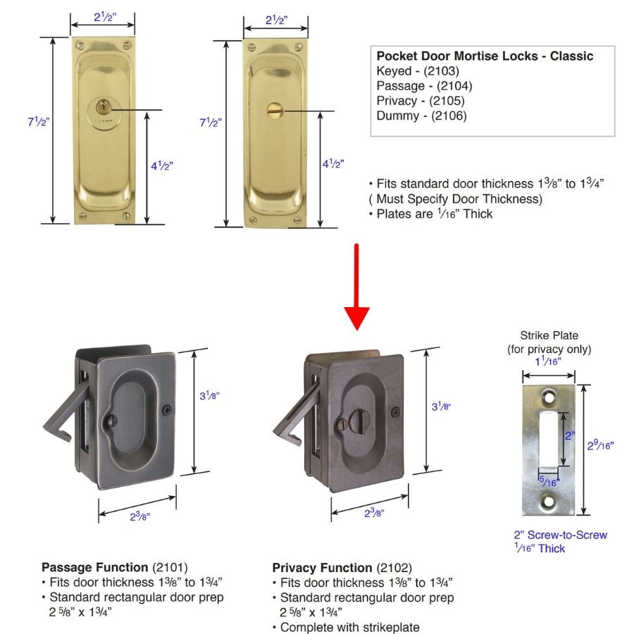 Emtek 2102 Privacy Pocket Door Tubular Set