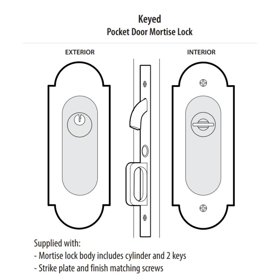 Emtek 2043 #8 Arched Mortise Keyed Pocket Door Set