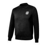 A black unisex crew neck sweater made from 100% cotton, featuring a subtle logo on the chest.