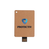 A brown eco-friendly flash drive with a black USB connector and a logo on the surface.