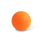 An orange table tennis ball with a smooth surface and a slight shadow on a white background.