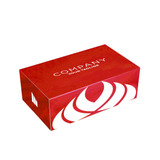 A red tissue box featuring a logo, with a sleek design suitable for home décor. A red tissue box featuring a logo, with a sleek design suitable for home décor.