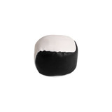 A black and white Hacky Sack with a smooth, rounded shape, featuring a simple two-tone design.