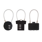 A collection of three black coded locks with various shapes and designs, including a disc, a T-shirt, and a rectangular lock.