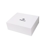 A white foldable magnetic box with a logo displayed on the top. It features a clean, minimalistic design.